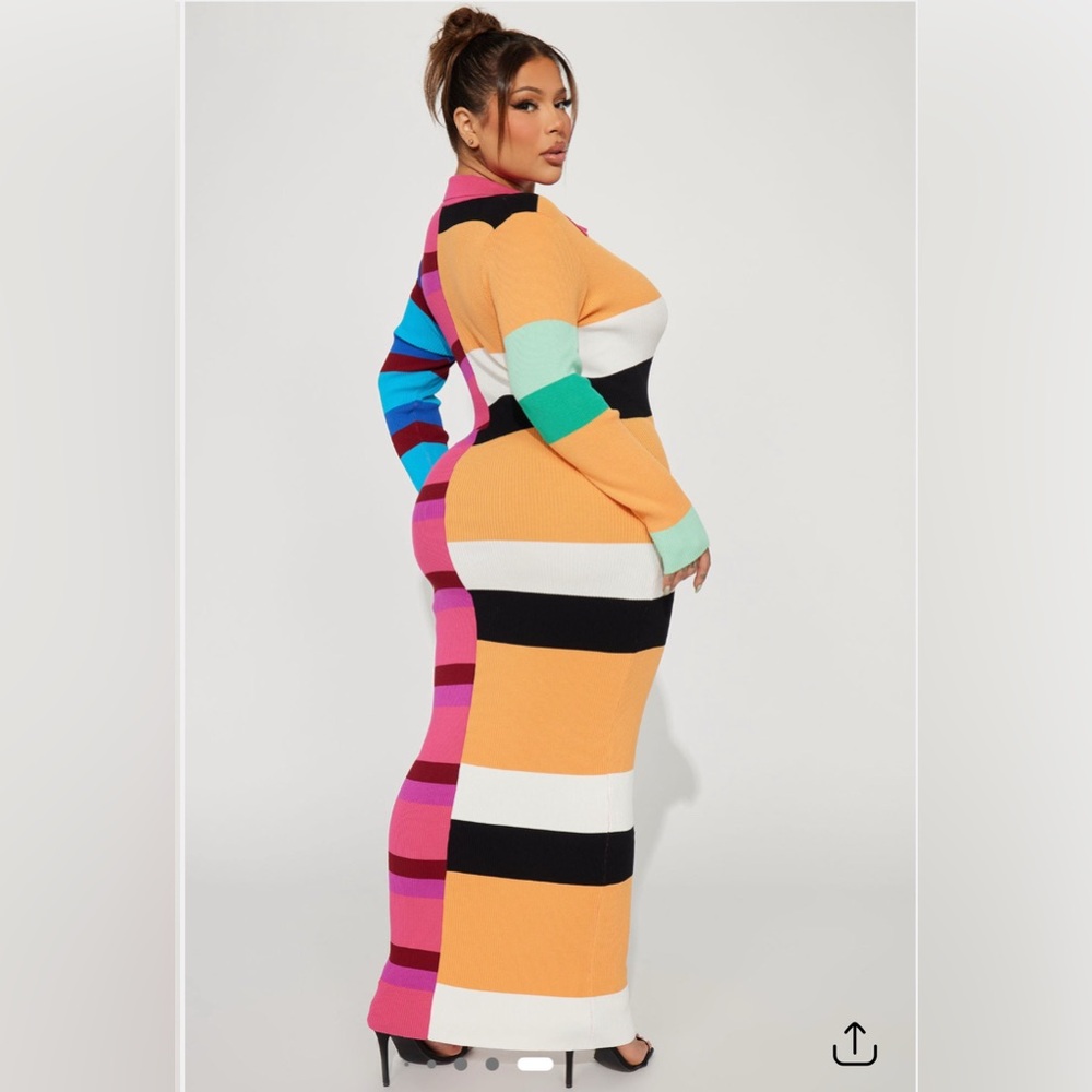 Fashion Nova Peri Colorful Button Up Striped Knit Long Sleeve Maxi Dress Sz 1XL - Picture 6 of 17